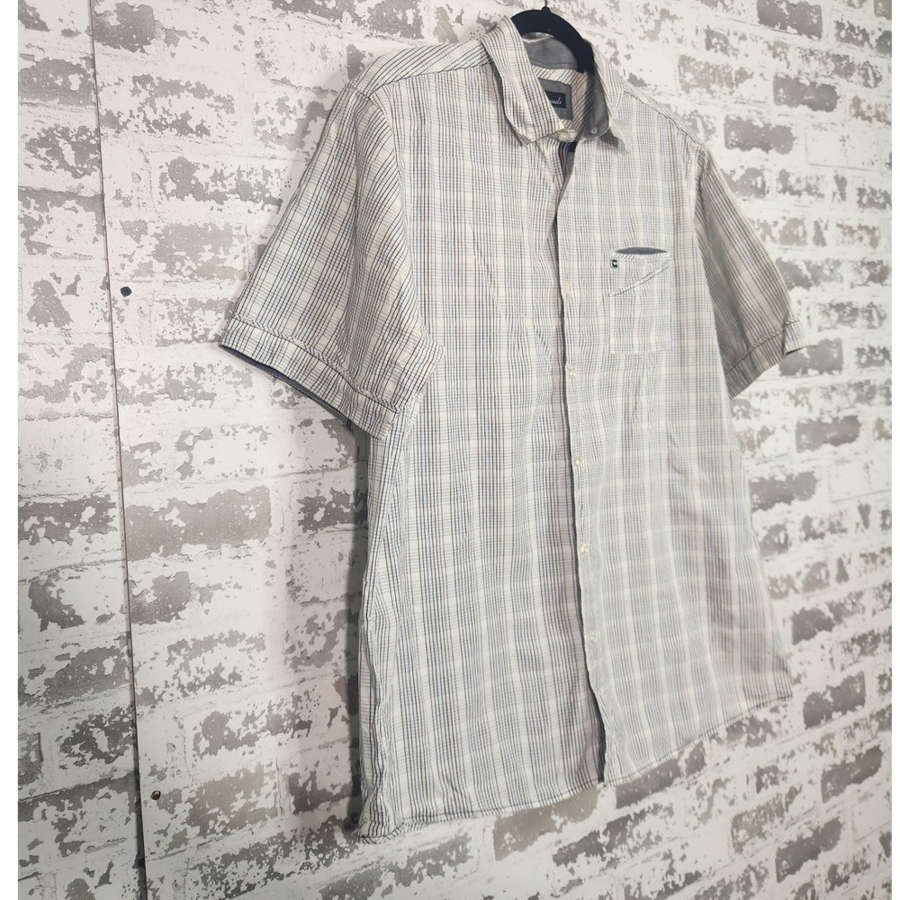 7 Diamonds Button Up Shirt Mens XL White Blue Plaid Short Sleeve Casual Preppy - Picture 9 of 12